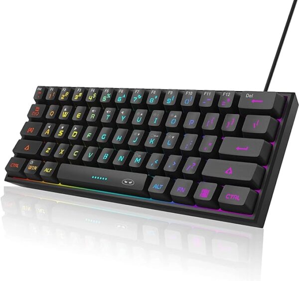 MageGee Mini 60% Gaming Keyboard, RGB Backlit 61 Key Ultra-Compact Keyboard, TS91 Ergonomic Waterproof Mechanical Feeling Office Computer Keyboard for PC, MAC, PS4, Xbox ONE Gamer(Black) - Image 3